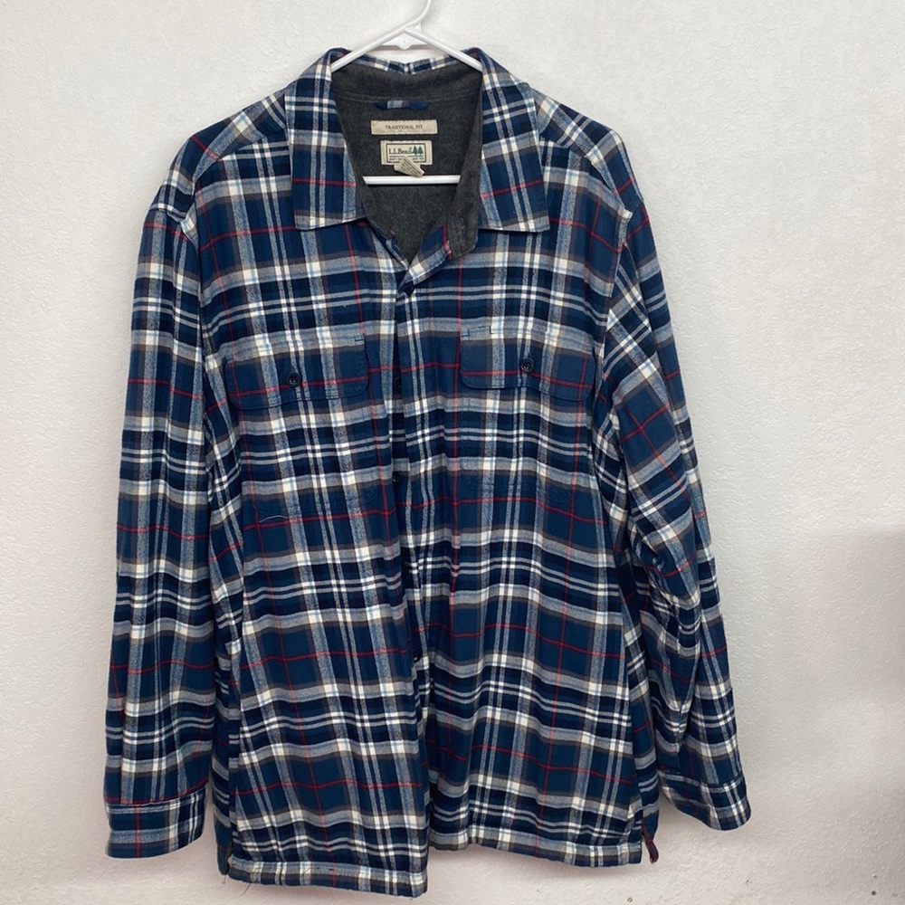 L.L. Bean Blue and Red Plaid fleece lined shacket